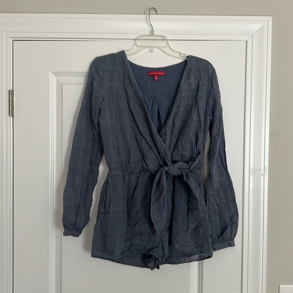 Saks Fifth Avenue blue romper. Size Small. Light stripe detail.